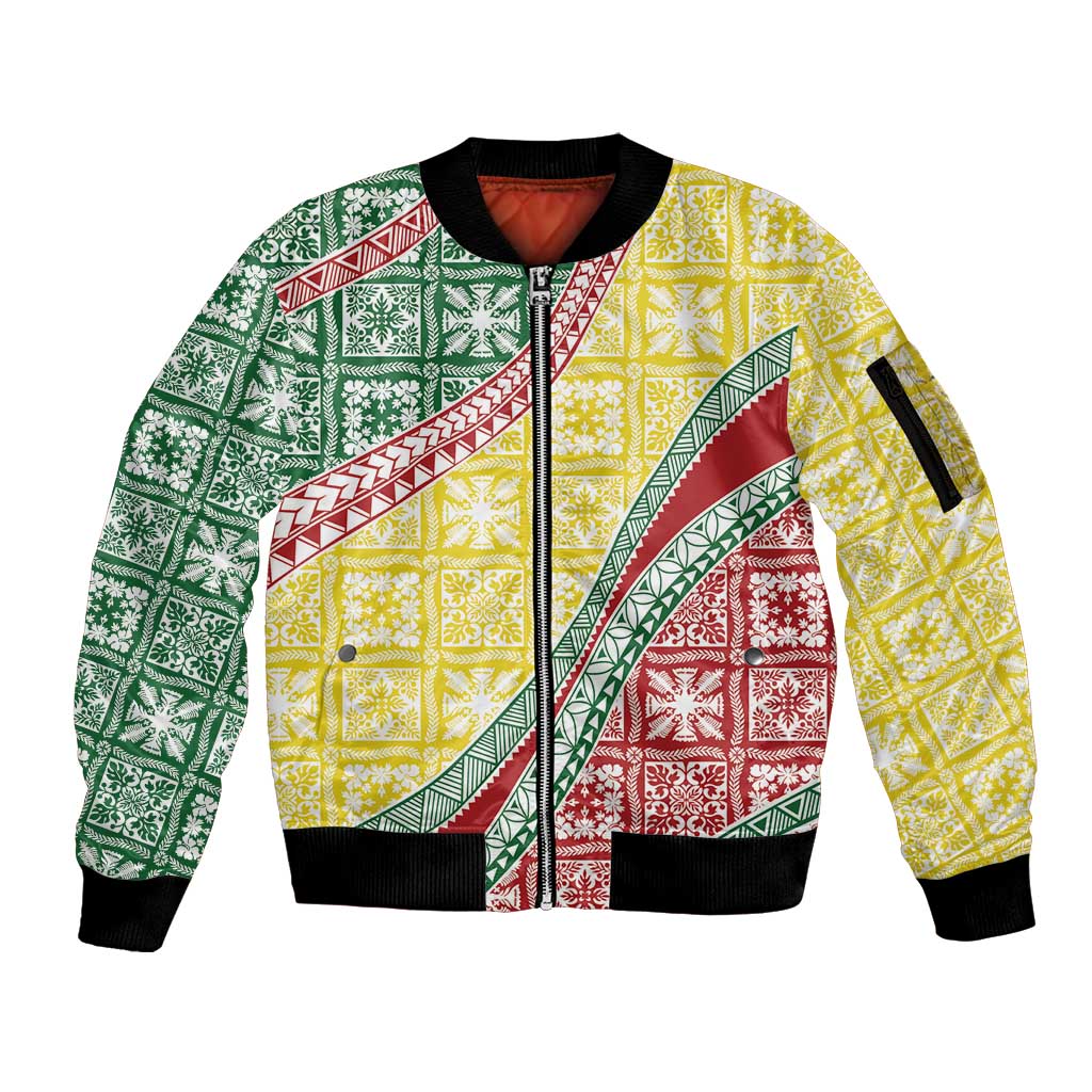 Hawaiian Quilt Pattern Sleeve Zip Bomber Jacket Special Color Mixed - Polynesian Pride