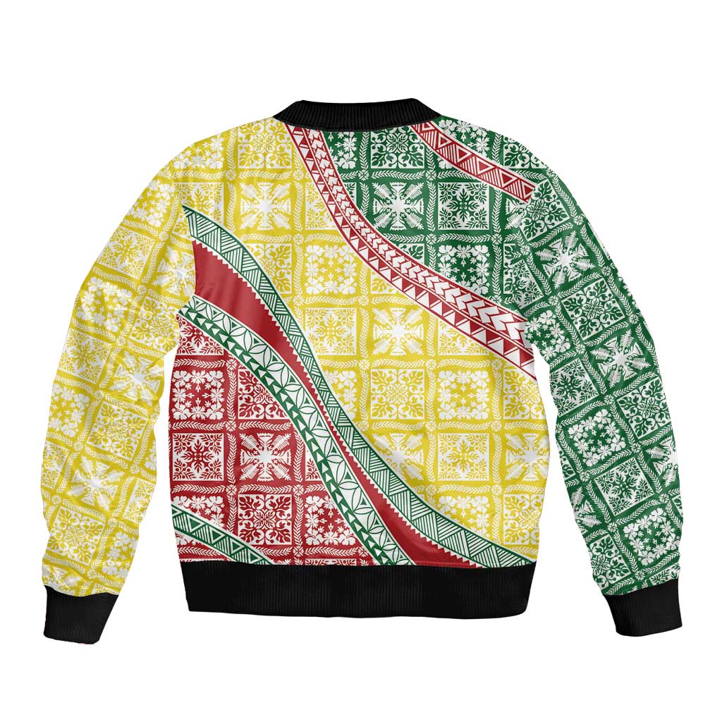 Hawaiian Quilt Pattern Sleeve Zip Bomber Jacket Special Color Mixed - Polynesian Pride