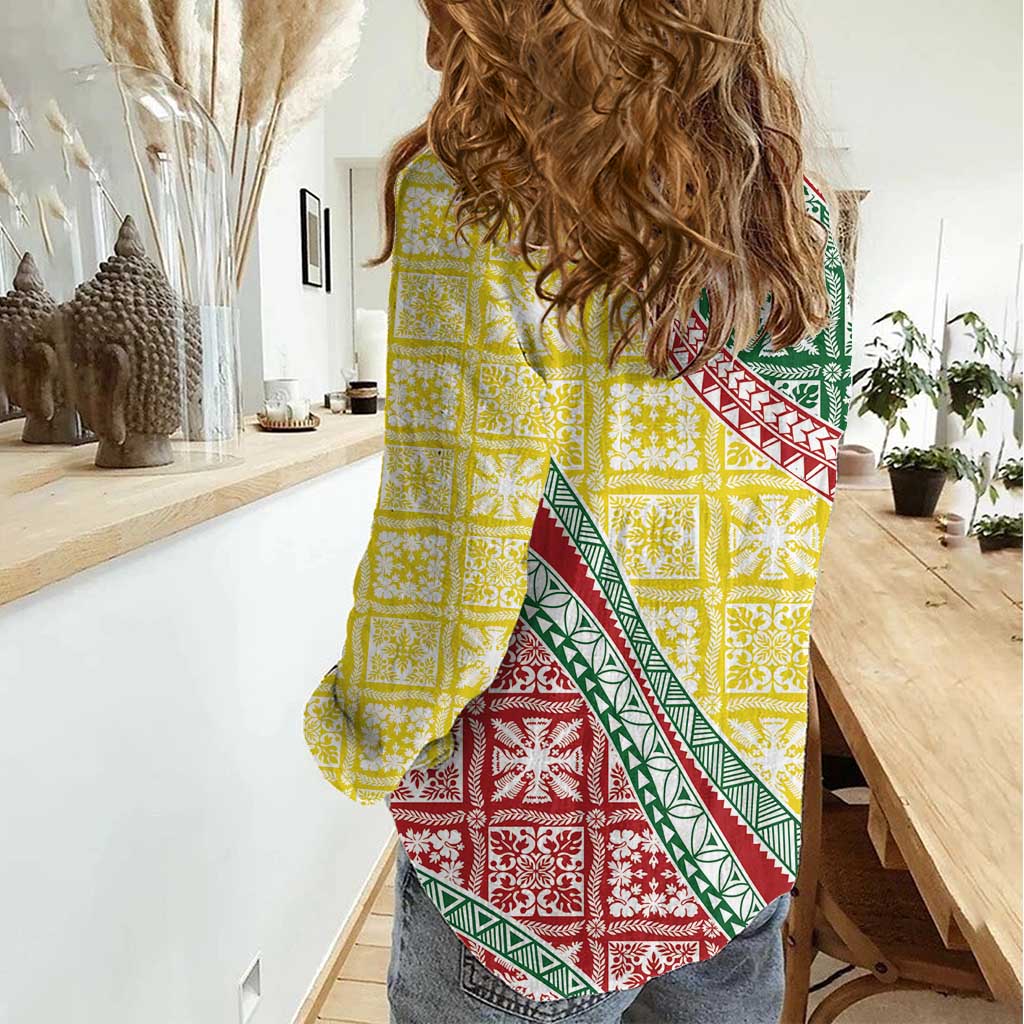 Hawaiian Quilt Pattern Women Casual Shirt Special Color Mixed - Polynesian Pride