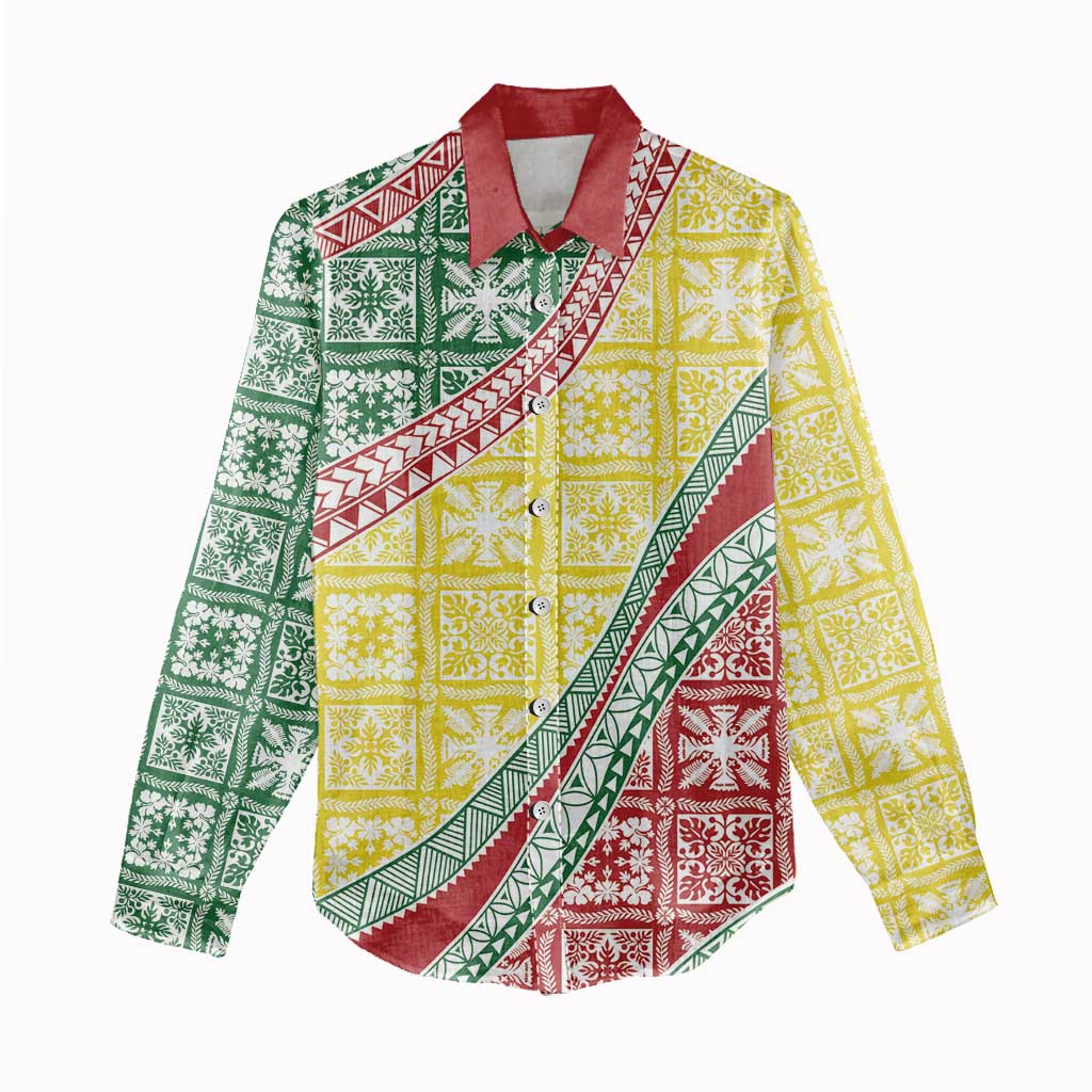 Hawaiian Quilt Pattern Women Casual Shirt Special Color Mixed - Polynesian Pride
