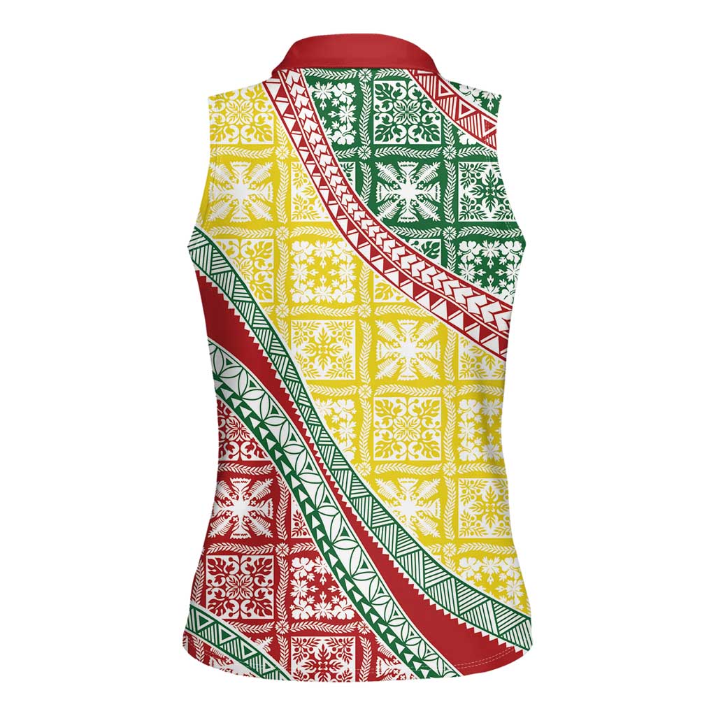 Hawaiian Quilt Pattern Women Sleeveless Polo Shirt Special Color Mixed - Polynesian Pride