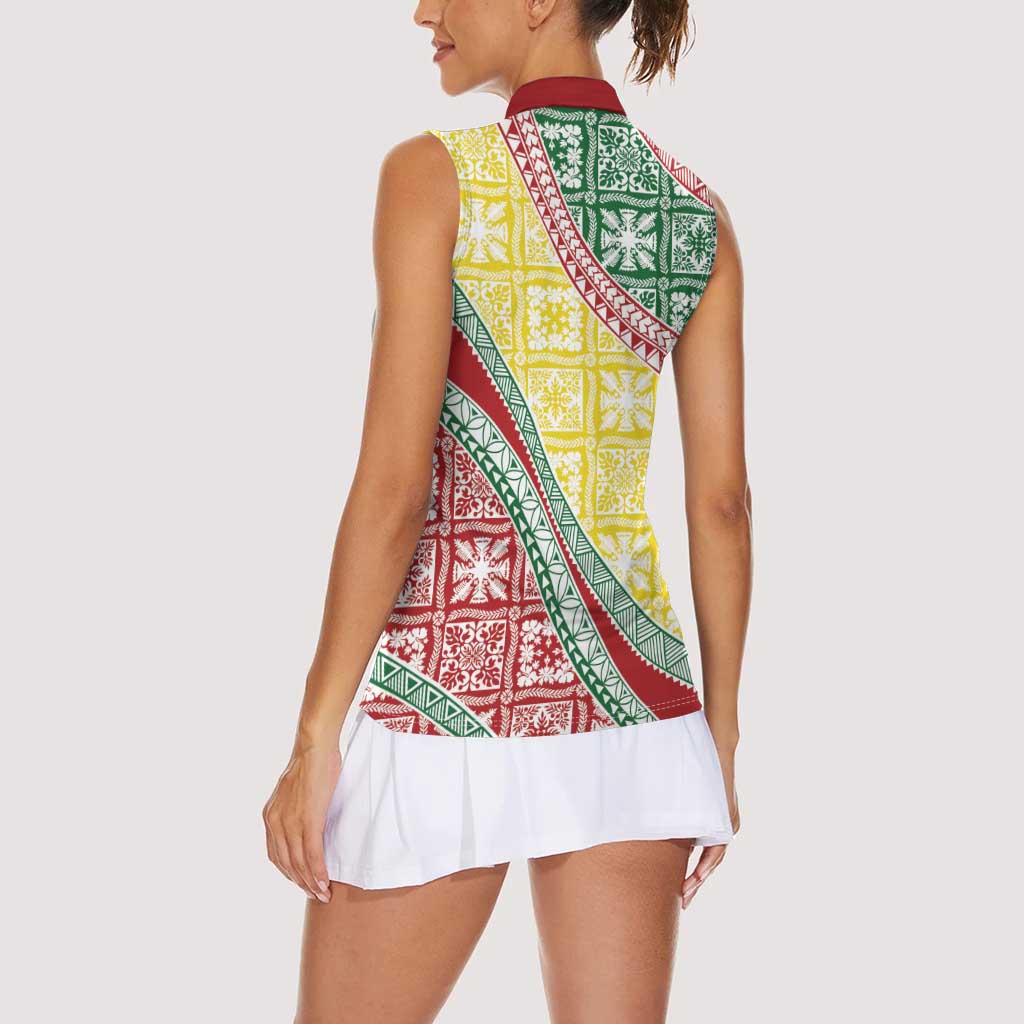 Hawaiian Quilt Pattern Women Sleeveless Polo Shirt Special Color Mixed - Polynesian Pride