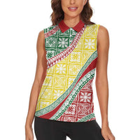 Hawaiian Quilt Pattern Women Sleeveless Polo Shirt Special Color Mixed - Polynesian Pride