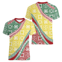 Hawaiian Quilt Pattern Women V-Neck T-Shirt Special Color Mixed - Polynesian Pride