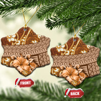 Fiji Masi Ceramic Ornament Bula Fijian Masi Tapa Vintage Style LT01 Snow Flake Brown - Polynesian Pride