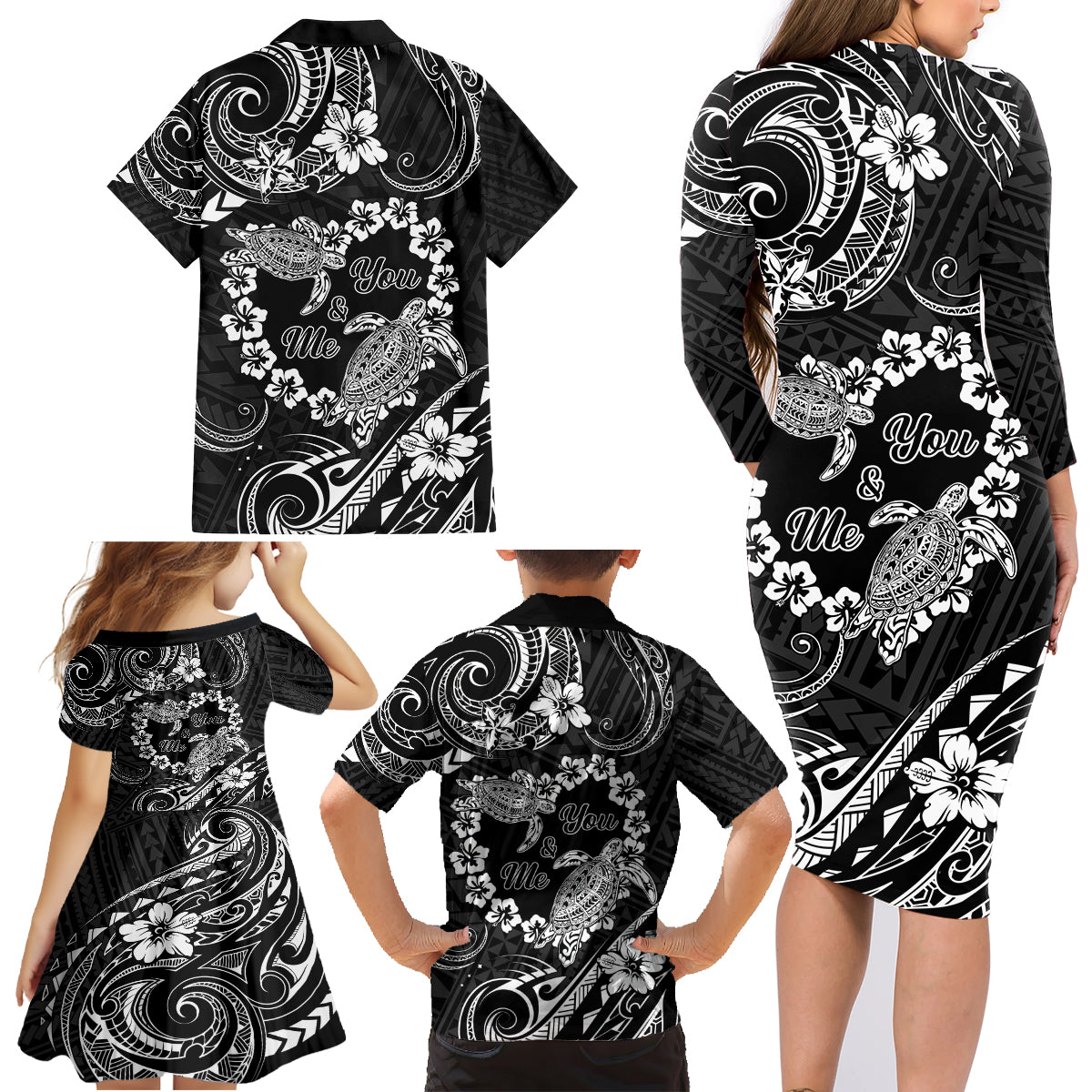 Polynesian Turtle Valentine Family Matching Long Sleeve Bodycon Dress and Hawaiian Shirt You And Me Hibiscus Heart LT01 - Polynesian Pride