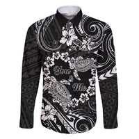 Polynesian Turtle Valentine Family Matching Off Shoulder Long Sleeve Dress and Hawaiian Shirt You And Me Hibiscus Heart LT01 Dad's Shirt - Long Sleeve Black - Polynesian Pride