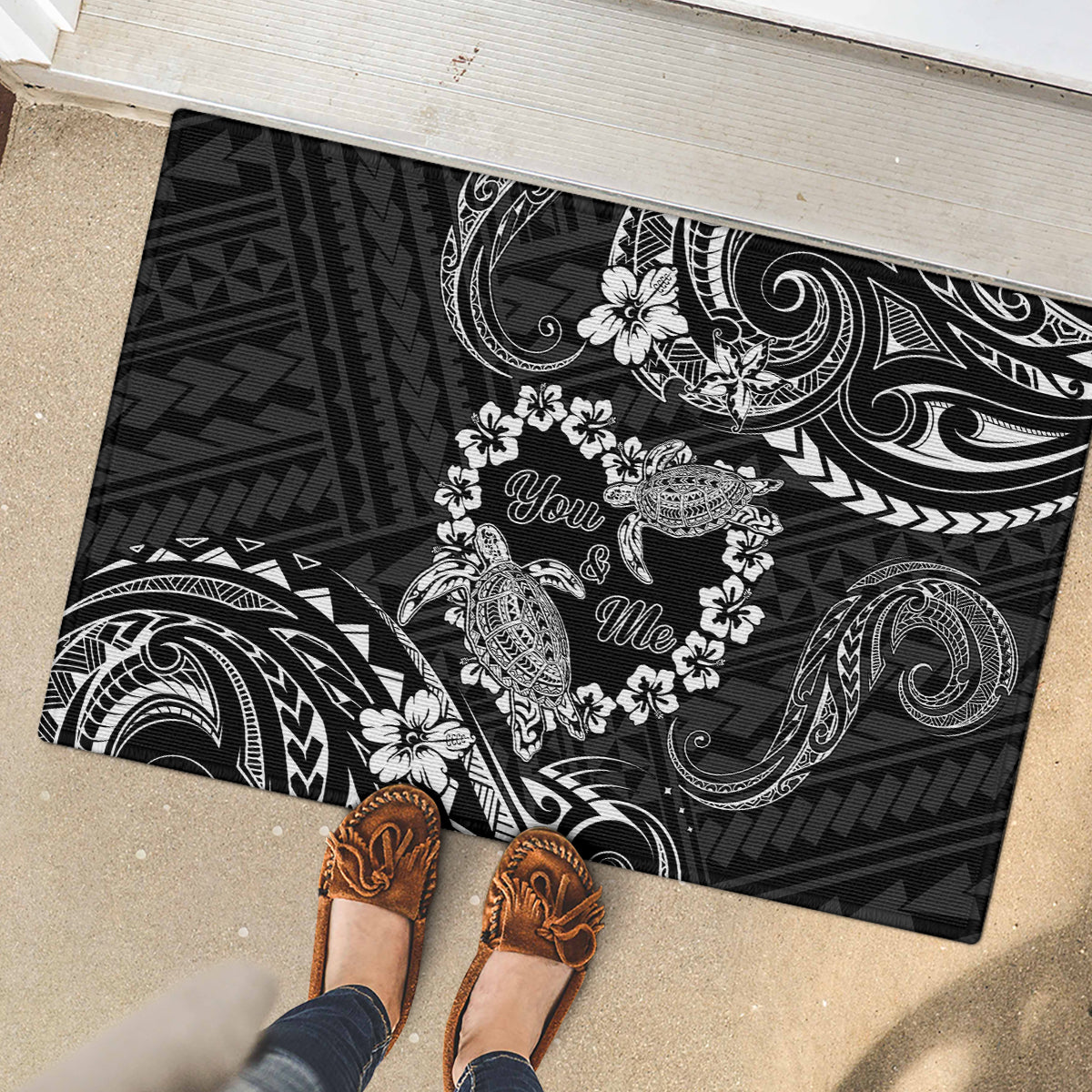 Polynesian Turtle Valentine Rubber Doormat You And Me Hibiscus Heart LT01 - Polynesian Pride