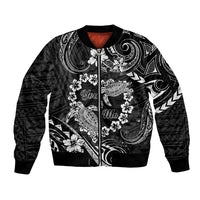 Polynesian Turtle Valentine Sleeve Zip Bomber Jacket You And Me Hibiscus Heart LT01 Unisex Black - Polynesian Pride