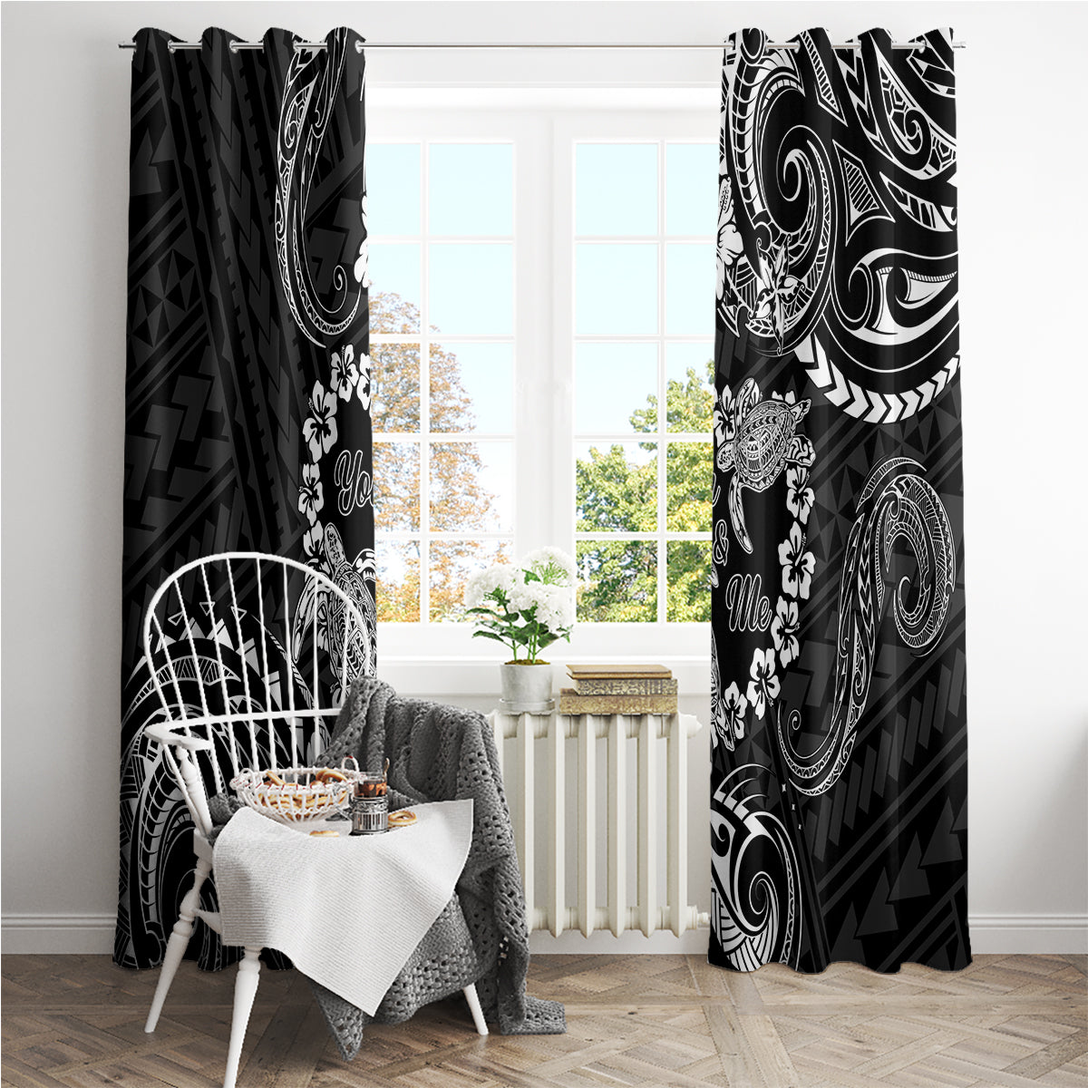 Polynesian Turtle Valentine Window Curtain You And Me Hibiscus Heart LT01 - Polynesian Pride
