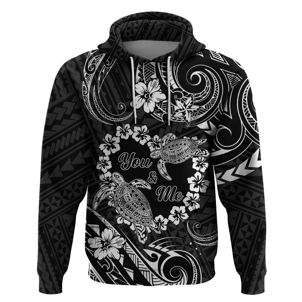 Polynesian Turtle Valentine Zip Hoodie You And Me Hibiscus Heart LT01 Pullover Hoodie Black - Polynesian Pride