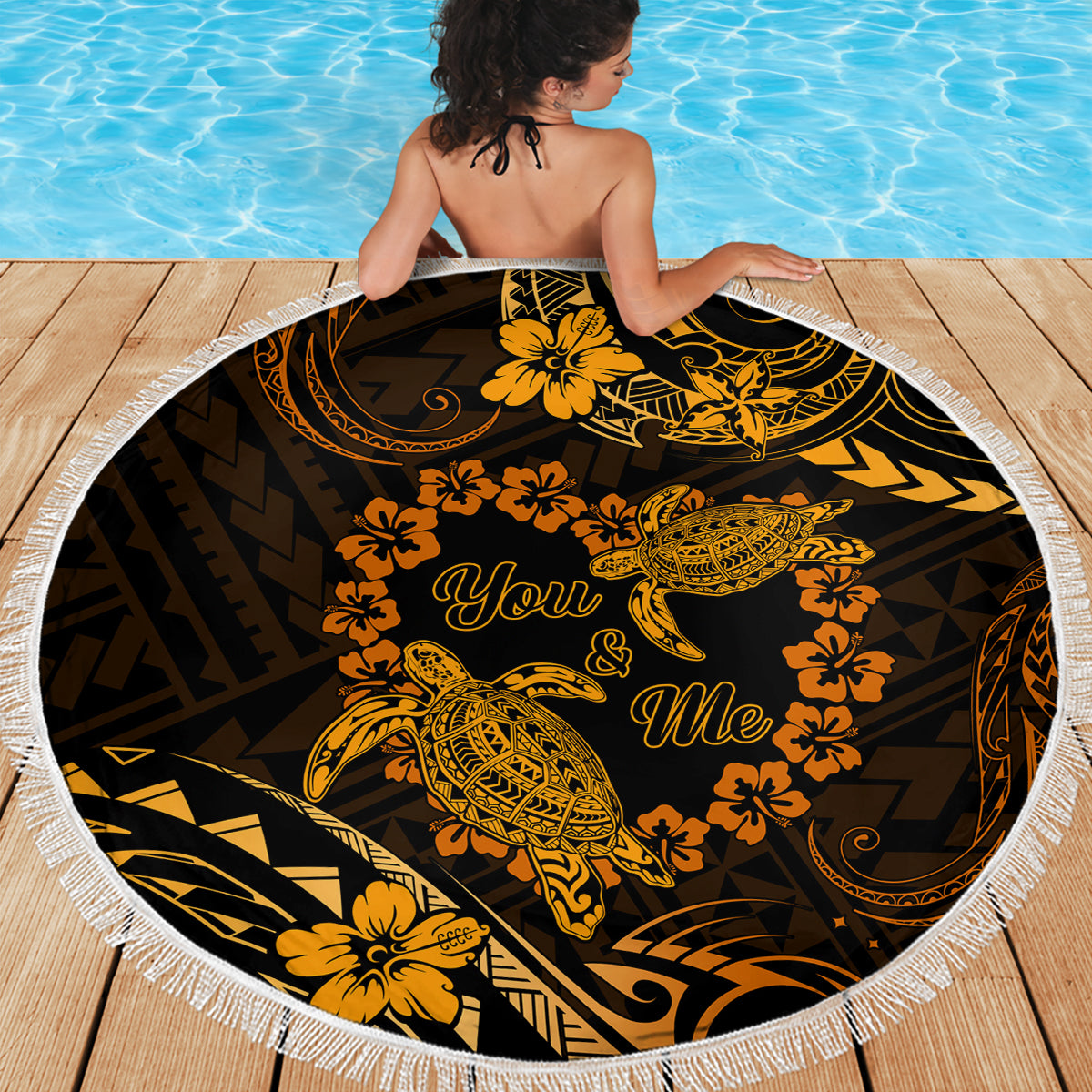 Polynesian Turtle Valentine Beach Blanket You And Me Gold Hibiscus Heart LT01 - Polynesian Pride