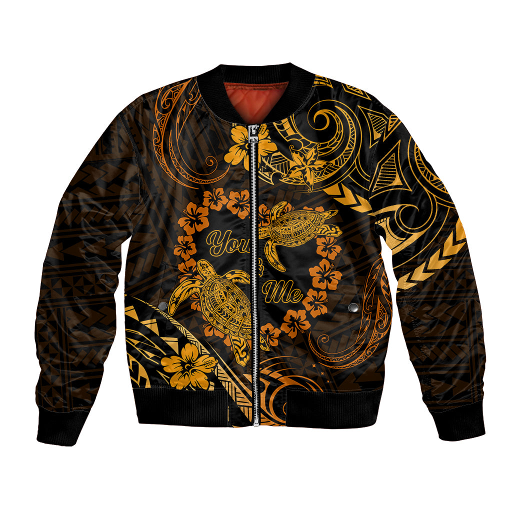 Polynesian Turtle Valentine Bomber Jacket You And Me Gold Hibiscus Heart LT01 Unisex Gold - Polynesian Pride