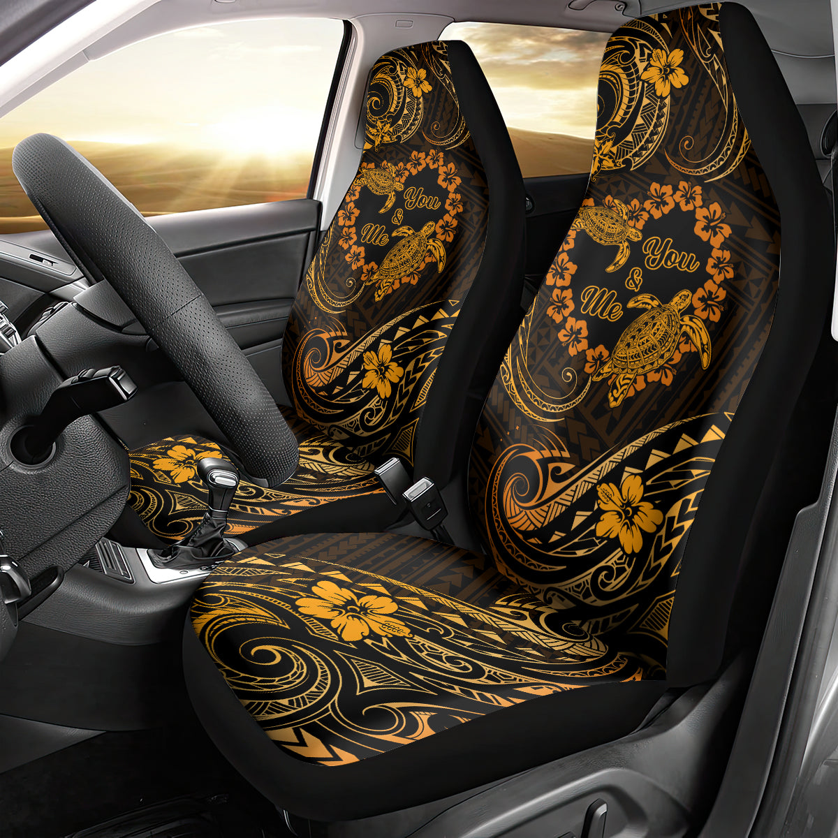 Polynesian Turtle Valentine Car Seat Cover You And Me Gold Hibiscus Heart LT01 - Polynesian Pride