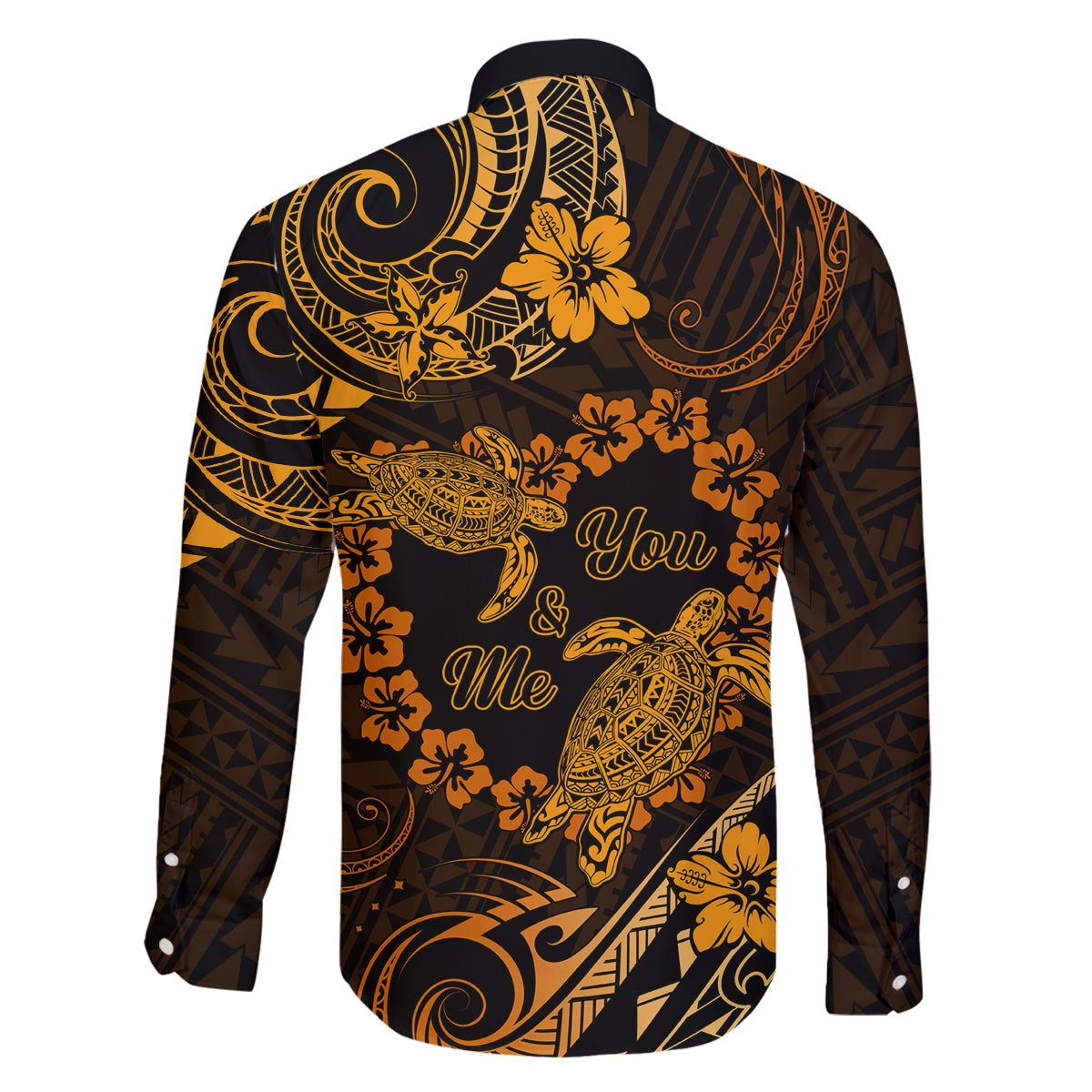 Polynesian Turtle Valentine Family Matching Long Sleeve Bodycon Dress and Hawaiian Shirt You And Me Gold Hibiscus Heart LT01 - Polynesian Pride