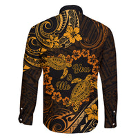 Polynesian Turtle Valentine Family Matching Long Sleeve Bodycon Dress and Hawaiian Shirt You And Me Gold Hibiscus Heart LT01 - Polynesian Pride