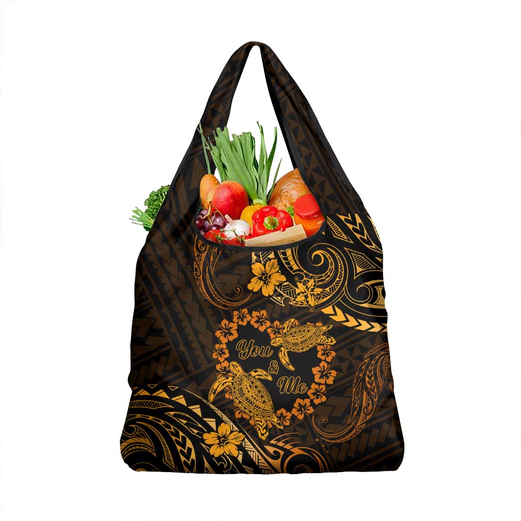 Polynesian Turtle Valentine Grocery Bag You And Me Gold Hibiscus Heart