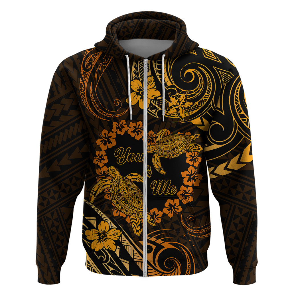 Polynesian Turtle Valentine Hoodie You And Me Gold Hibiscus Heart LT01 Zip Hoodie Gold - Polynesian Pride