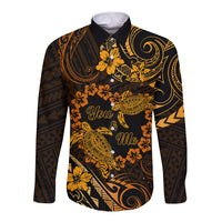 Polynesian Turtle Valentine Long Sleeve Button Shirt You And Me Gold Hibiscus Heart LT01 Unisex Gold - Polynesian Pride