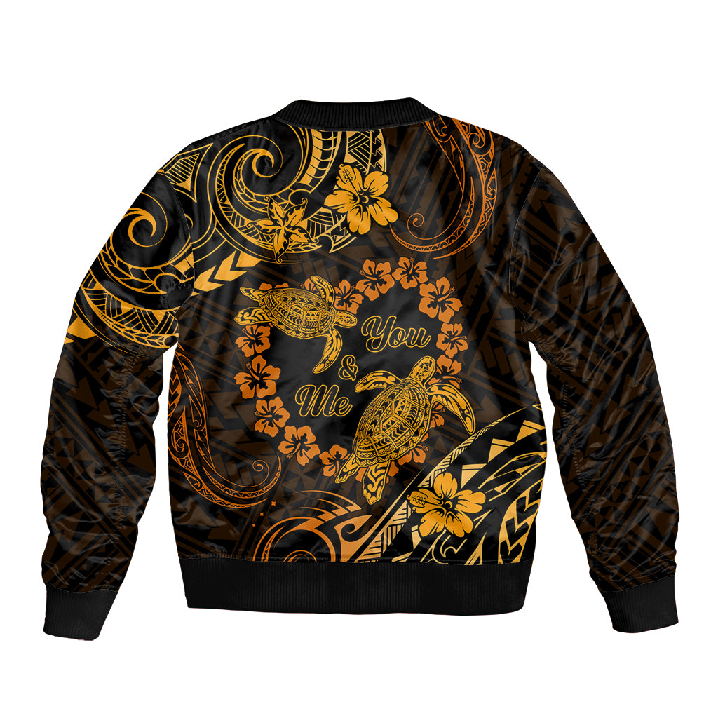 Polynesian Turtle Valentine Sleeve Zip Bomber Jacket You And Me Gold Hibiscus Heart LT01 - Polynesian Pride