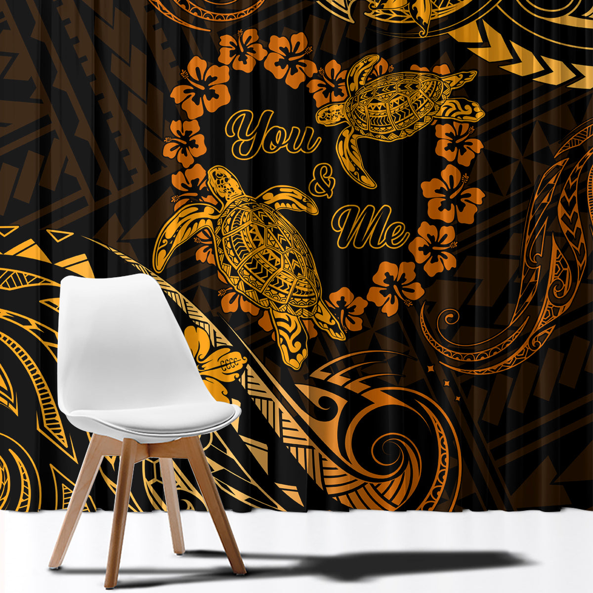 Polynesian Turtle Valentine Window Curtain You And Me Gold Hibiscus Heart LT01 - Polynesian Pride