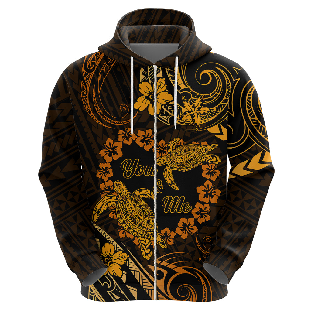 Polynesian Turtle Valentine Zip Hoodie You And Me Gold Hibiscus Heart LT01 - Polynesian Pride