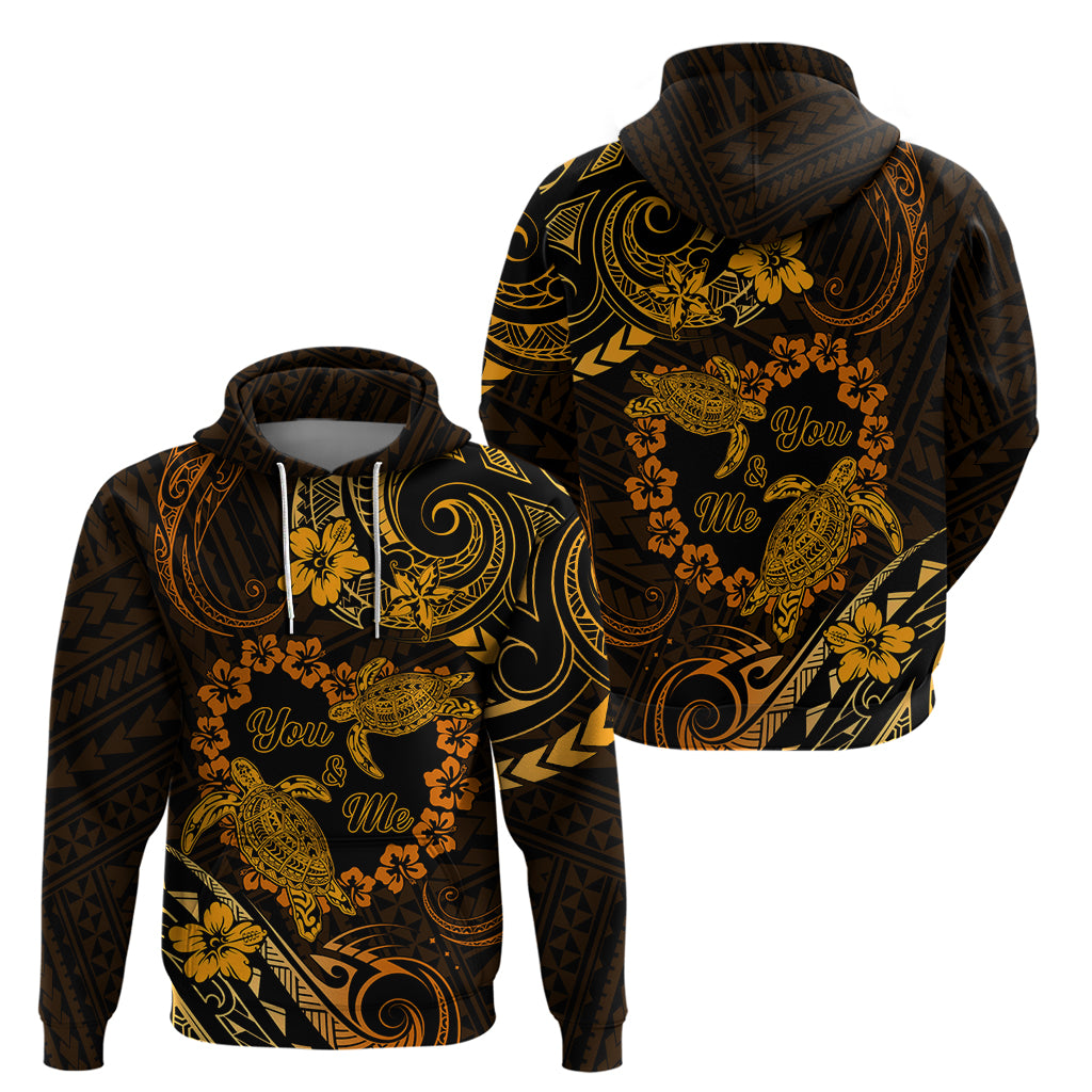 Polynesian Turtle Valentine Zip Hoodie You And Me Gold Hibiscus Heart LT01 - Polynesian Pride