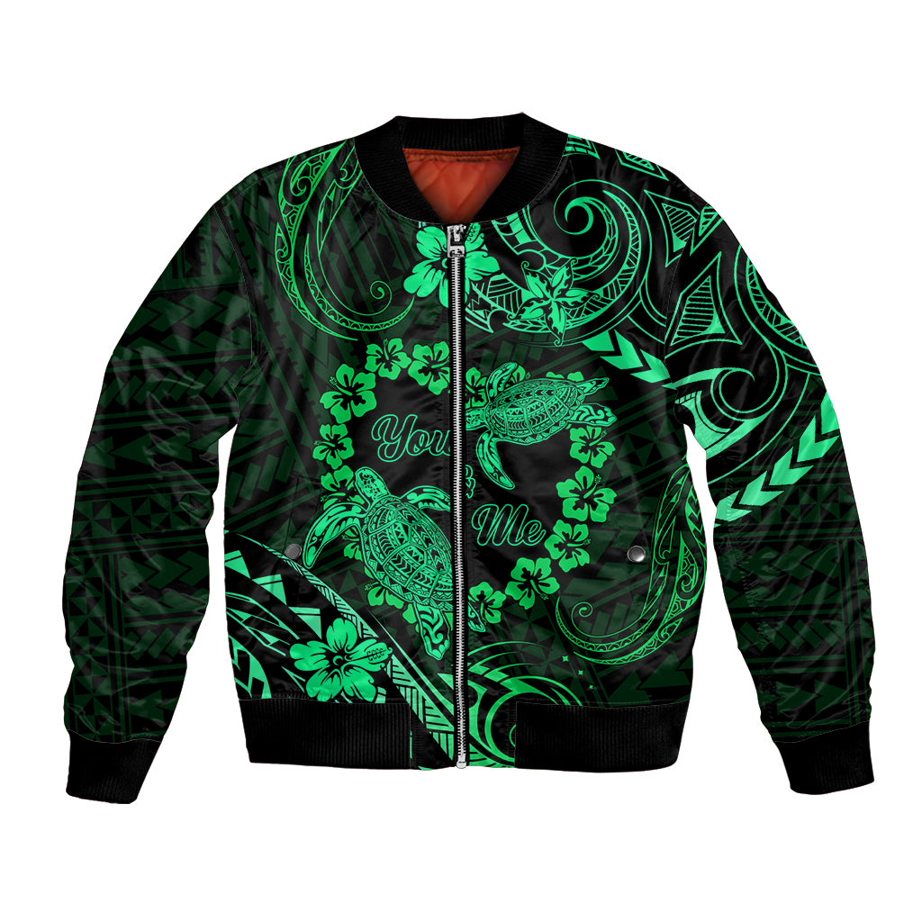 Polynesian Turtle Valentine Bomber Jacket You And Me Green Hibiscus Heart LT01 Unisex Green - Polynesian Pride