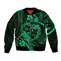 Polynesian Turtle Valentine Bomber Jacket You And Me Green Hibiscus Heart LT01 Unisex Green - Polynesian Pride