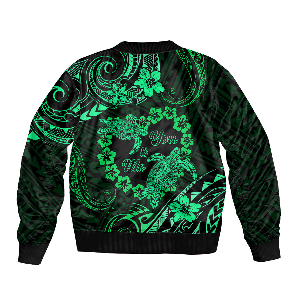 Polynesian Turtle Valentine Bomber Jacket You And Me Green Hibiscus Heart LT01 - Polynesian Pride
