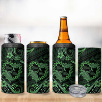 Polynesian Turtle Valentine 4 in 1 Can Cooler Tumbler You And Me Green Hibiscus Heart