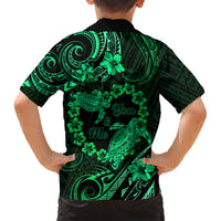 Polynesian Turtle Valentine Family Matching Short Sleeve Bodycon Dress and Hawaiian Shirt You And Me Green Hibiscus Heart LT01 - Polynesian Pride