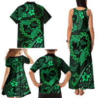 Polynesian Turtle Valentine Family Matching Tank Maxi Dress and Hawaiian Shirt You And Me Green Hibiscus Heart LT01 - Polynesian Pride
