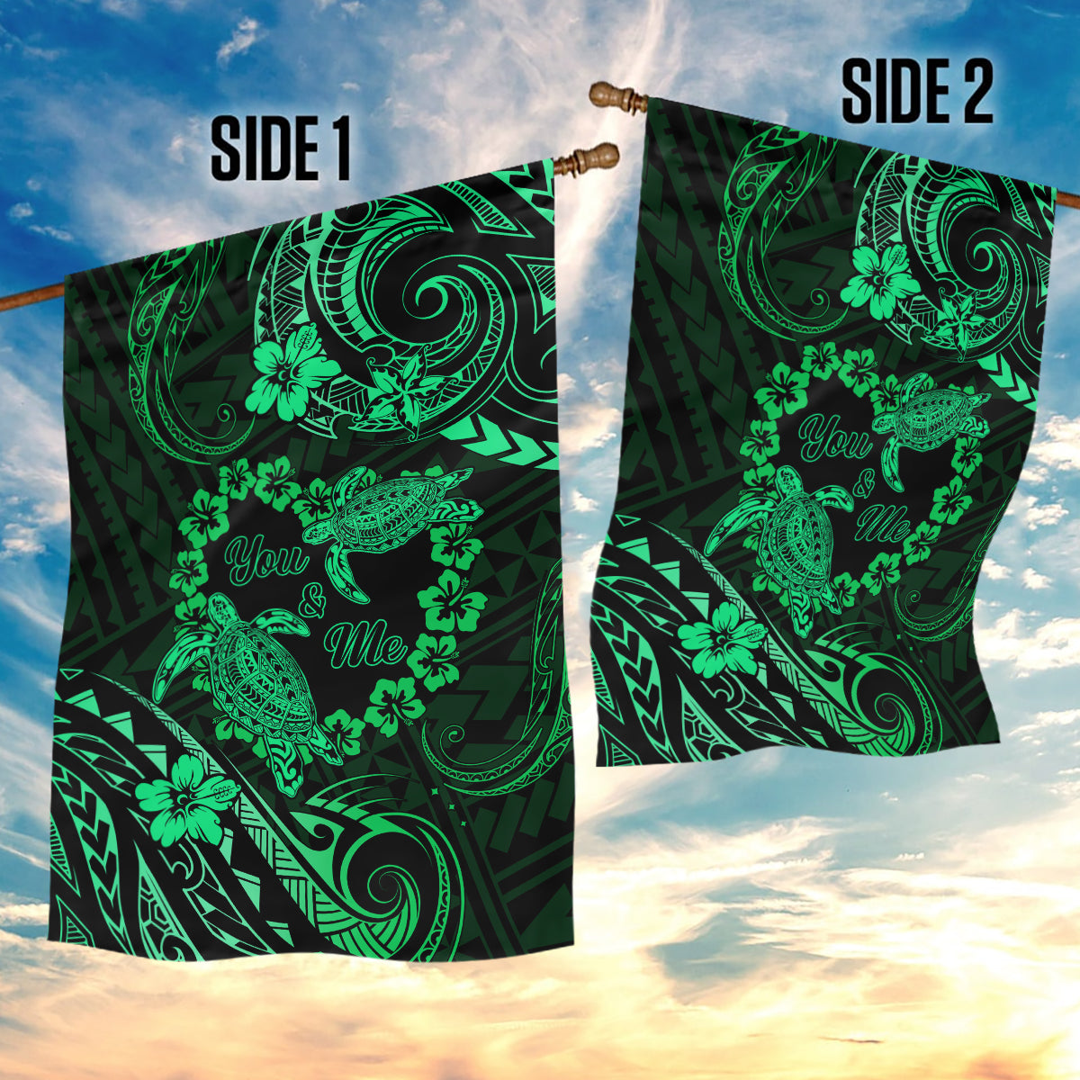 Polynesian Turtle Valentine Garden Flag You And Me Green Hibiscus Heart LT01 - Polynesian Pride