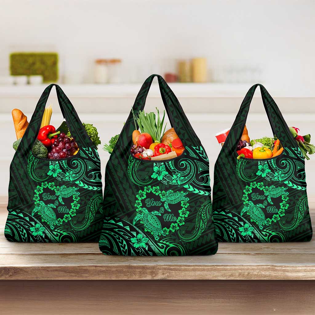 Polynesian Turtle Valentine Grocery Bag You And Me Green Hibiscus Heart