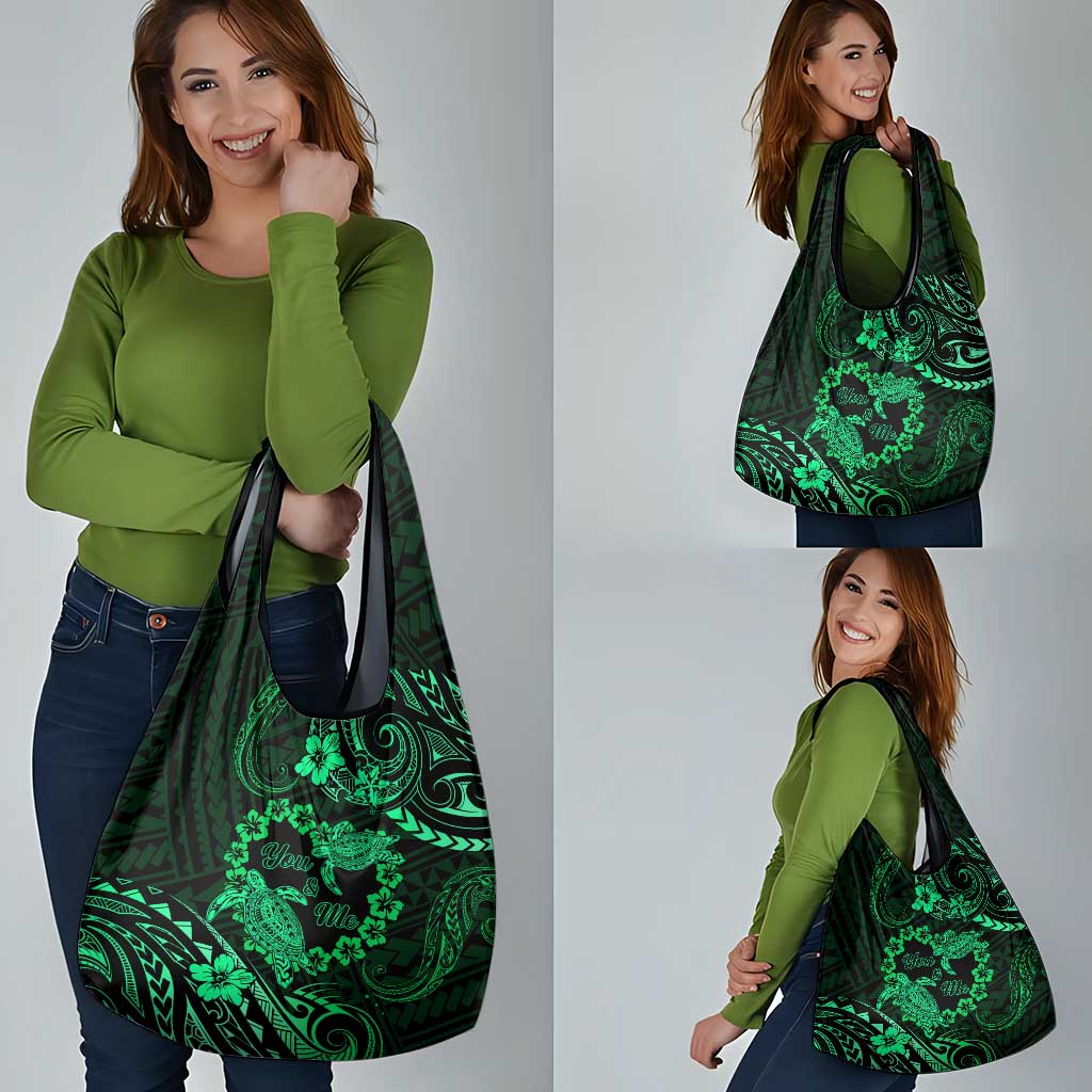 Polynesian Turtle Valentine Grocery Bag You And Me Green Hibiscus Heart