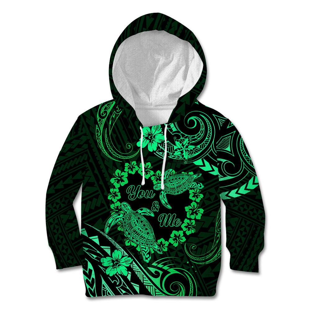 Polynesian Turtle Valentine Kid Hoodie You And Me Green Hibiscus Heart LT01 Hoodie Green - Polynesian Pride