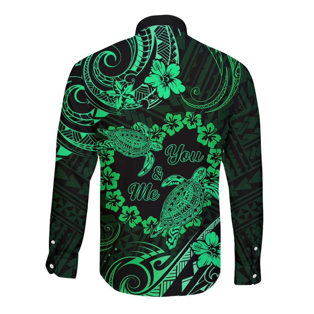 Polynesian Turtle Valentine Long Sleeve Button Shirt You And Me Green Hibiscus Heart LT01 - Polynesian Pride