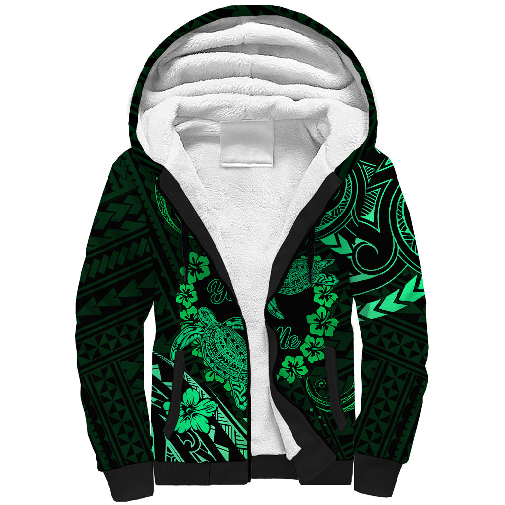Polynesian Turtle Valentine Sherpa Hoodie You And Me Green Hibiscus Heart LT01 Unisex Green - Polynesian Pride