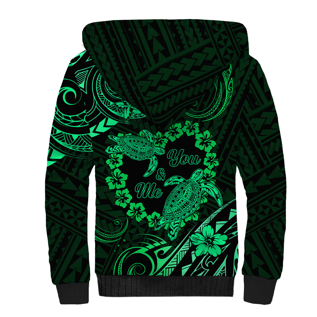 Polynesian Turtle Valentine Sherpa Hoodie You And Me Green Hibiscus Heart LT01 - Polynesian Pride
