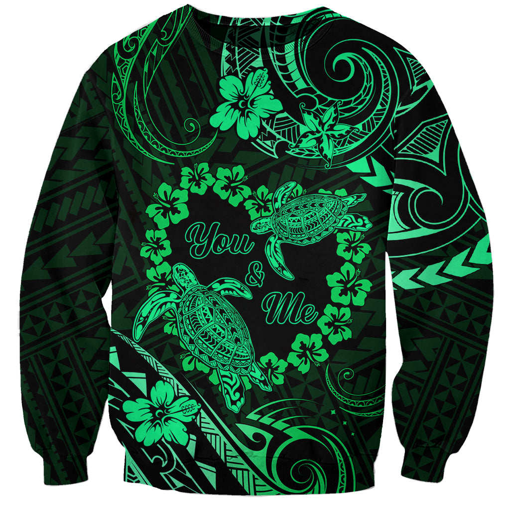 Polynesian Turtle Valentine Sweatshirt You And Me Green Hibiscus Heart LT01 Unisex Green - Polynesian Pride