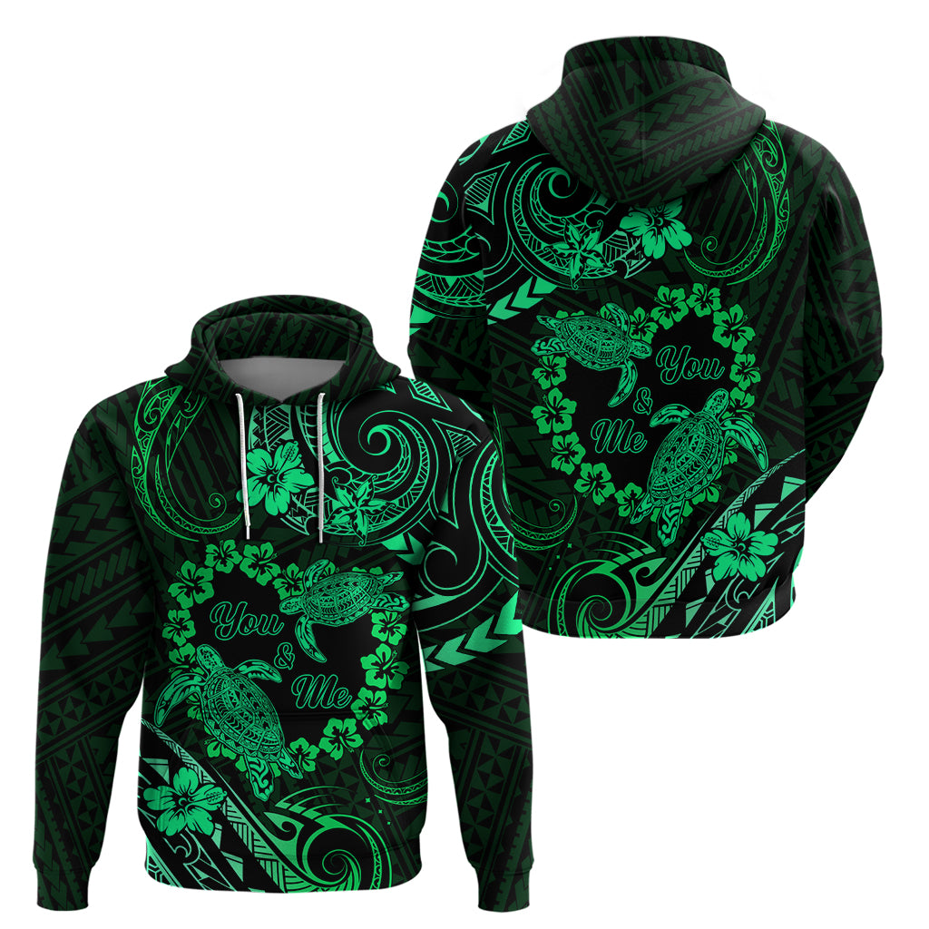 Polynesian Turtle Valentine Zip Hoodie You And Me Green Hibiscus Heart LT01 - Polynesian Pride