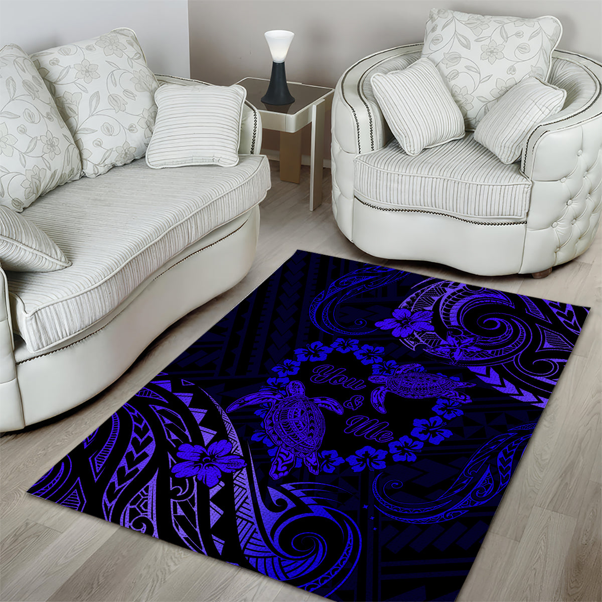 Polynesian Turtle Valentine Area Rug You And Me Navy Blue Hibiscus Heart LT01 - Polynesian Pride