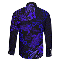 Polynesian Turtle Valentine Family Matching Off Shoulder Short Dress and Hawaiian Shirt You And Me Navy Blue Hibiscus Heart LT01 - Polynesian Pride