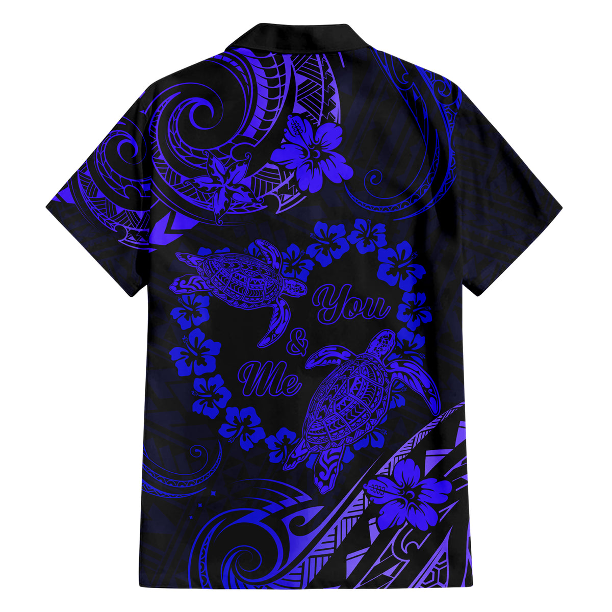 Polynesian Turtle Valentine Family Matching Short Sleeve Bodycon Dress and Hawaiian Shirt You And Me Navy Blue Hibiscus Heart LT01 - Polynesian Pride