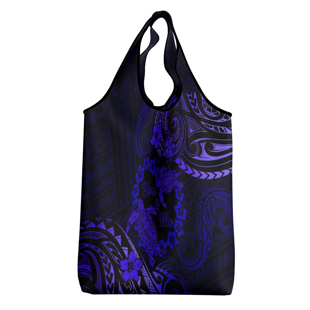 Polynesian Turtle Valentine Grocery Bag You And Me Navy Blue Hibiscus Heart