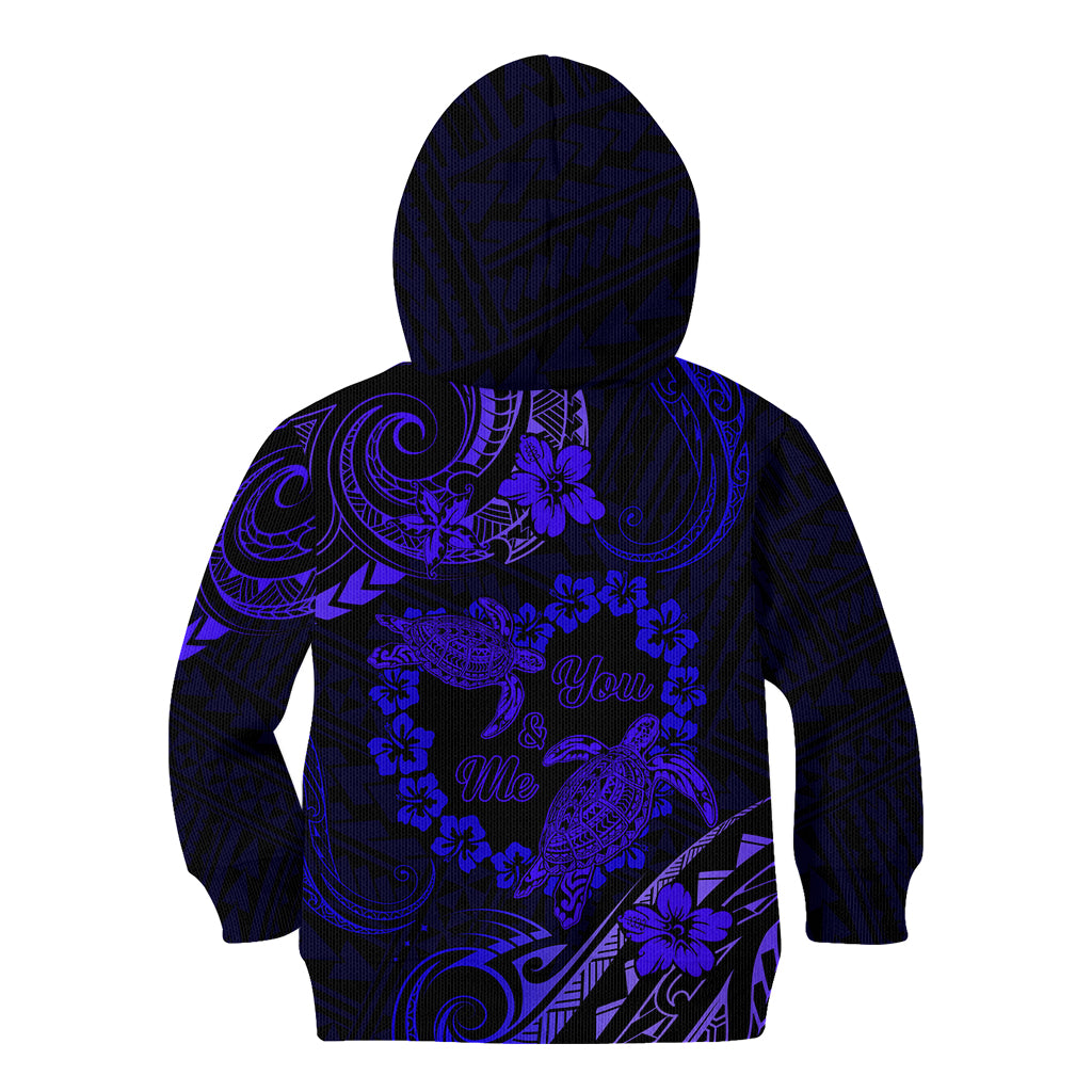 Polynesian Turtle Valentine Kid Hoodie You And Me Navy Blue Hibiscus Heart LT01 - Polynesian Pride
