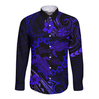 Polynesian Turtle Valentine Long Sleeve Button Shirt You And Me Navy Blue Hibiscus Heart LT01 Unisex Blue - Polynesian Pride