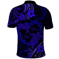 Polynesian Turtle Valentine Polo Shirt You And Me Navy Blue Hibiscus Heart LT01 - Polynesian Pride