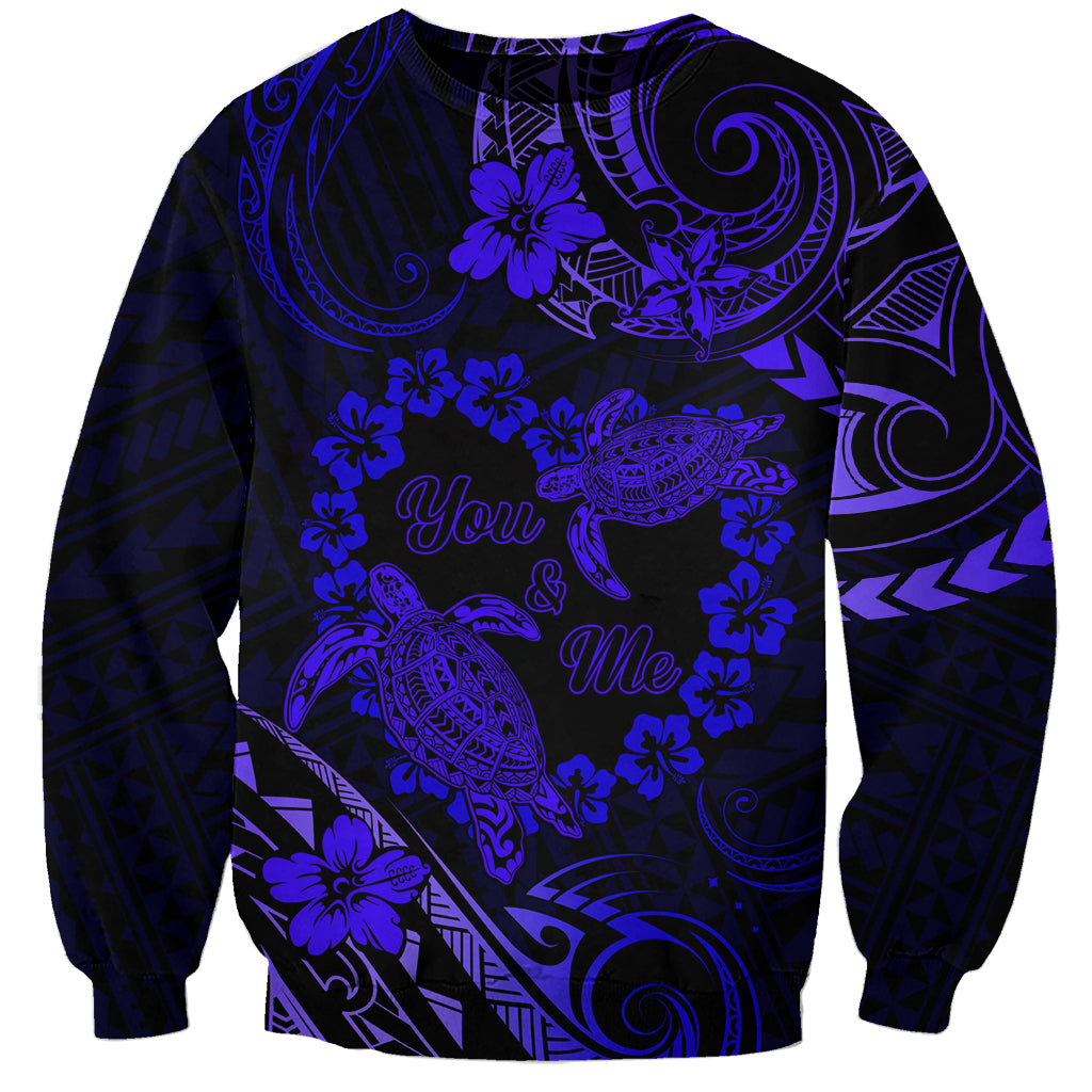 Polynesian Turtle Valentine Sweatshirt You And Me Navy Blue Hibiscus Heart LT01 Unisex Blue - Polynesian Pride